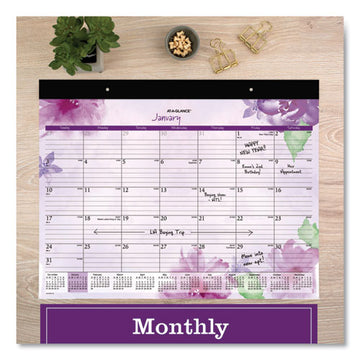 AT-A-GLANCE® Beautiful Day Desk Pad Calendar, Floral Artwork, 21.75 X 17, Assorted Color Sheets, Black Binding, 12-month (jan-dec): 2022 freeshipping - TVN Wholesale
